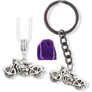Motorcycle Necklace Bundled with a Motorcycle Charm Keychain